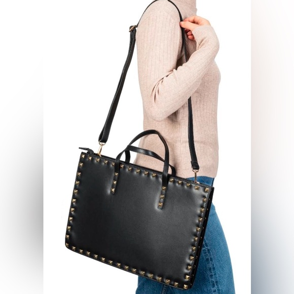 ➕Gold Studded Black Leather Laptop Bag Carrycase ➕ - Picture 9 of 9